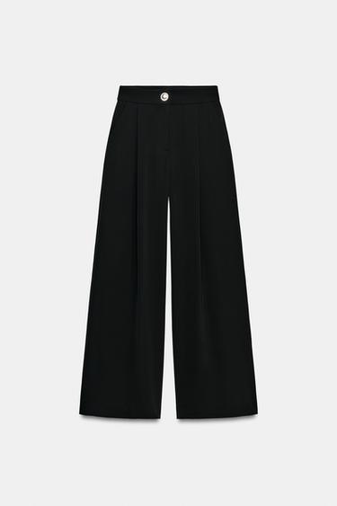 БРЮКИ-ПАЛАЦЦО С ЗОЛОТИСТОЙ ПУГОВИЦЕЙ — ЧЕРНЫЙ от Zara