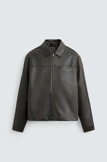 CAZADORA EFECTO PIEL LAVADA - Aceite de Zara