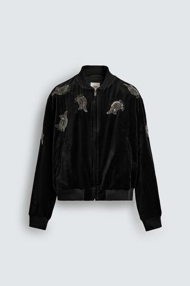 CAZADORA BOMBER TERCIOPELO BORDADOS LIMITED EDITION - Negro de Zara