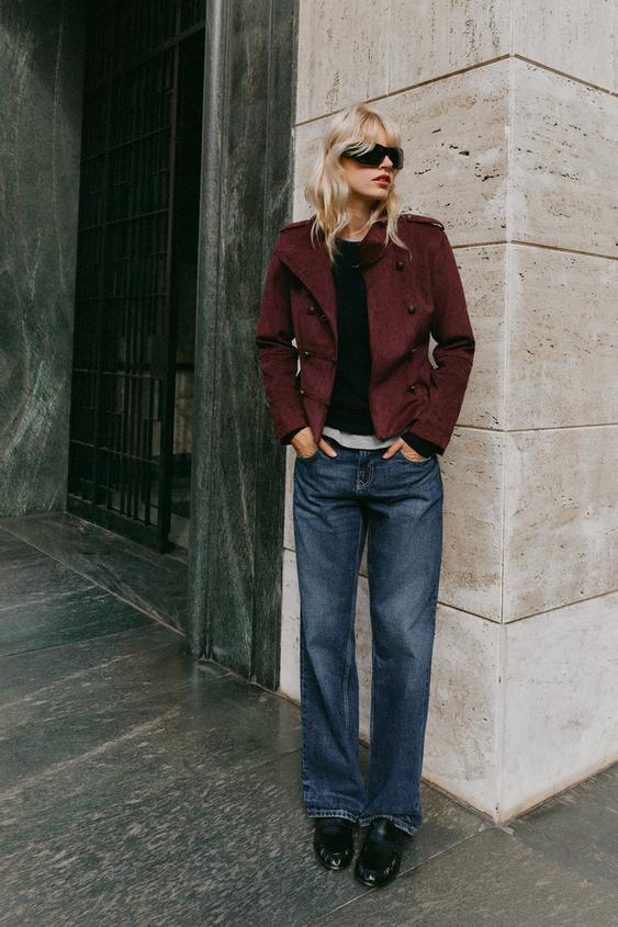 FAUX SUEDE JACKET WITH FROG FASTENING - Aubergine by Zara - Image 0