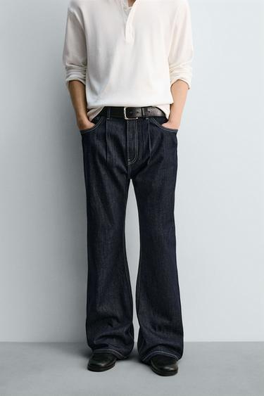 FLARE FIT JEANS WITH TOPSTITCHING - Navy blue by Zara