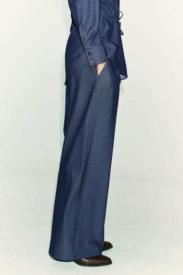 STITCHED WIDE-LEG TROUSERS - Indigo by Zara - Image 3