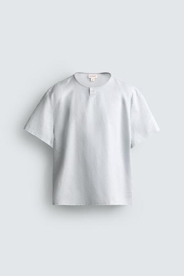 HEMP AND COTTON HENLEY SHIRT - Light sky blue by Zara