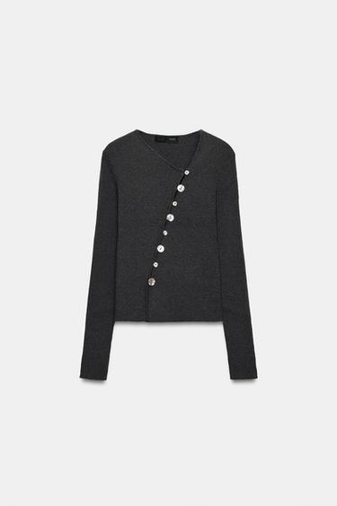 CHAQUETA PUNTO BOTONES ASIMÉTRICOS - Gris de Zara