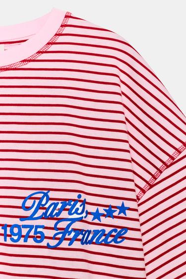 OVERSIZE STRIPED T-SHIRT WITH STAR TEXT - Pink by Zara - Image 6