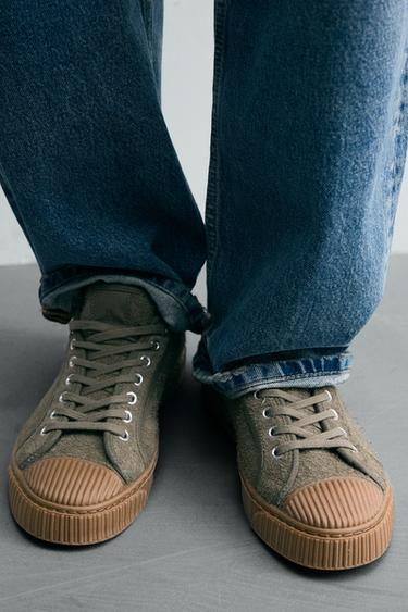 CONTRAST LEATHER TRAINERS - Sea green by Zara