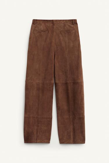 100% SUEDE DARTED TROUSERS LIMITED EDITION - Brown / Taupe by Zara - Image 4