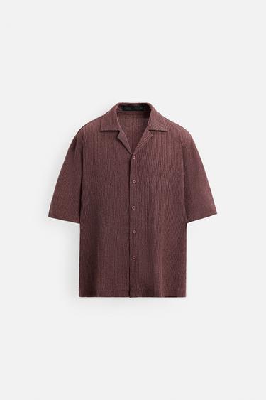 Zara WASHED TEXTURED SHIRT - Dark pink