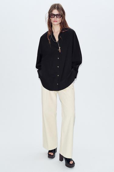 V-NECK POPLIN SHIRT - Black by Zara - Image 0