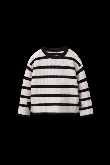 Zara STRIPED KNIT SWEATER WITH BOWS - Ecru / Black - Image 0
