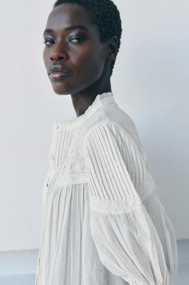 ZW COLLECTION ROMANTIC COTTON SHIRT - Ecru by Zara - Image 3