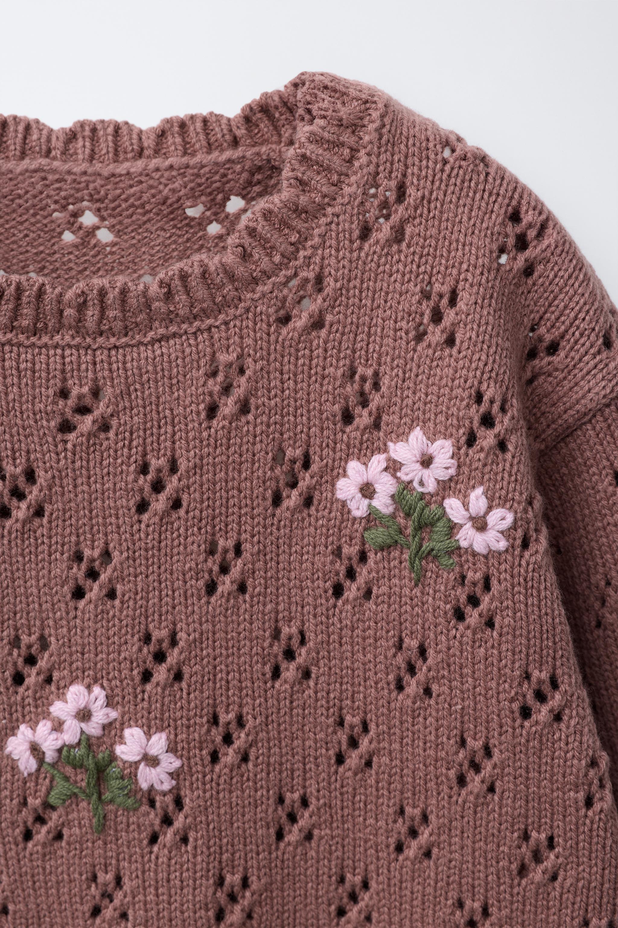 CUTWORK KNIT SWEATER WITH EMBROIDERY - Pink / Mauve | ZARA