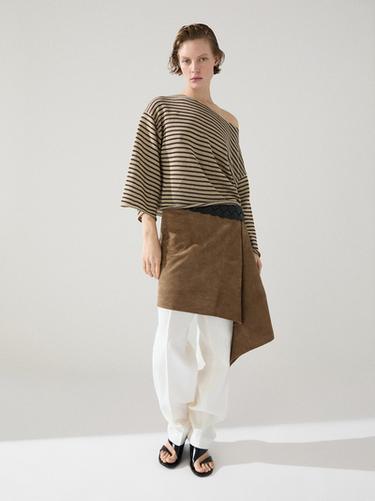 Zara 100% cotton striped knit sweater - taupe brown