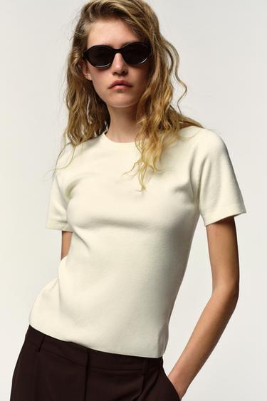 SOFT-TOUCH SHORT SLEEVE KNIT TOP - Ecru by Zara