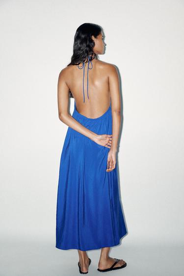 ROBE MIDI HALTER FLUIDE - Bleu encre de Zara - Image 3