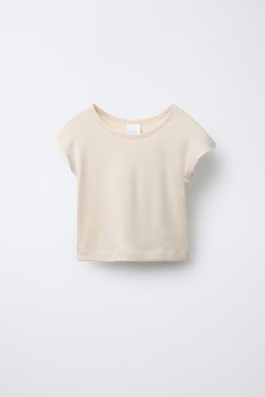 T-SHIRT WITH COTTON AND MODAL - Light beige by Zara