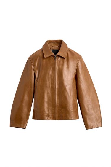 레귤러 핏 레더 재킷 - Zara 카라멜