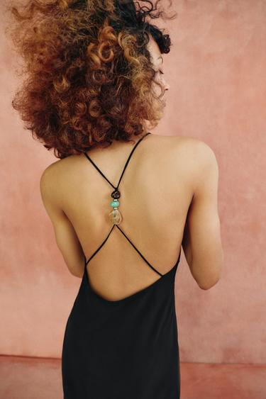 STRAPPY MIDI DRESS WITH BEADS - Black by Zara - Image 2