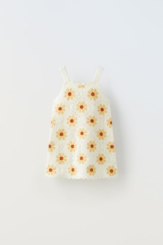KNIT CROCHET DRESS Ochre ZARA Australia