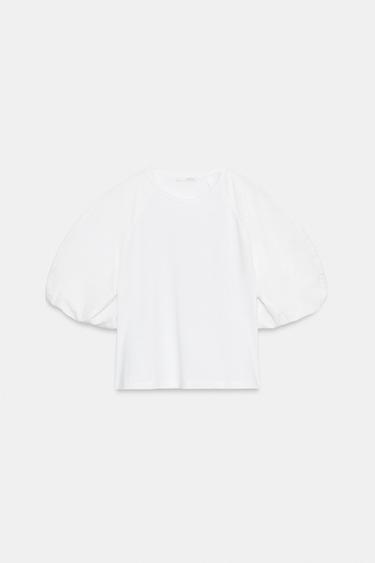コンビパフスリーブTシャツホワイト0ZaraのコンビパフスリーブTシャツ - ホワイト - 画像 0