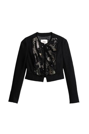 Zaras JACKA 100% ULL MED DEKORPÄRLOR LIMITED EDITION - Svart