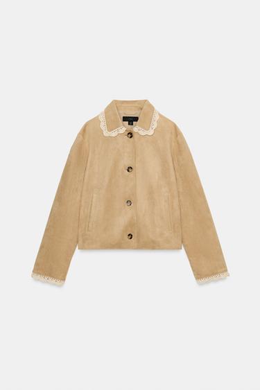 FAUX SUEDE JACKET - Beige by Zara - Image 7