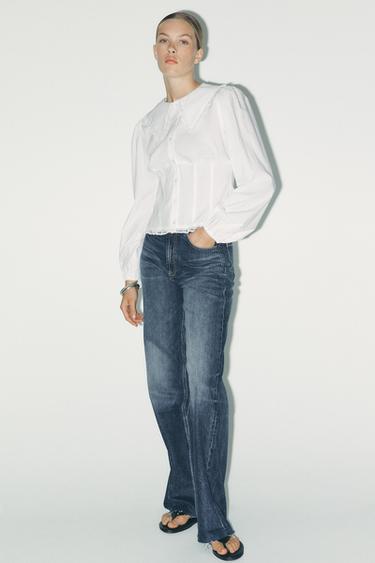 POPLIN SHIRT WITH PETER PAN COLLAR AND LACE - White by Zara - Image 0