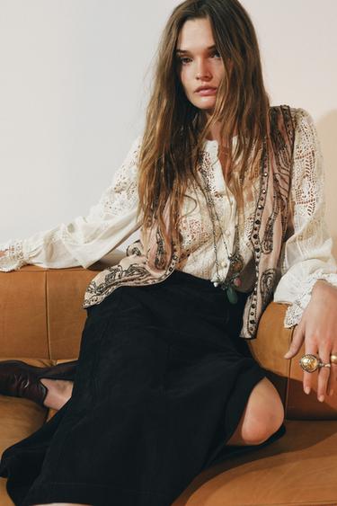 ZW COLLECTION LIMITED EDITION SUEDE LEATHER FLARED SKIRT - Black by Zara - Image 1