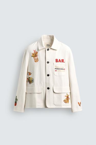 Zara 圖紋印花休閒版襯衫式外套 - 裸色