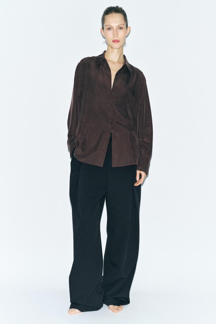 Zara Shirt Camicia Di Raso Zara Camicia Marrone Zara CAMICIA 100