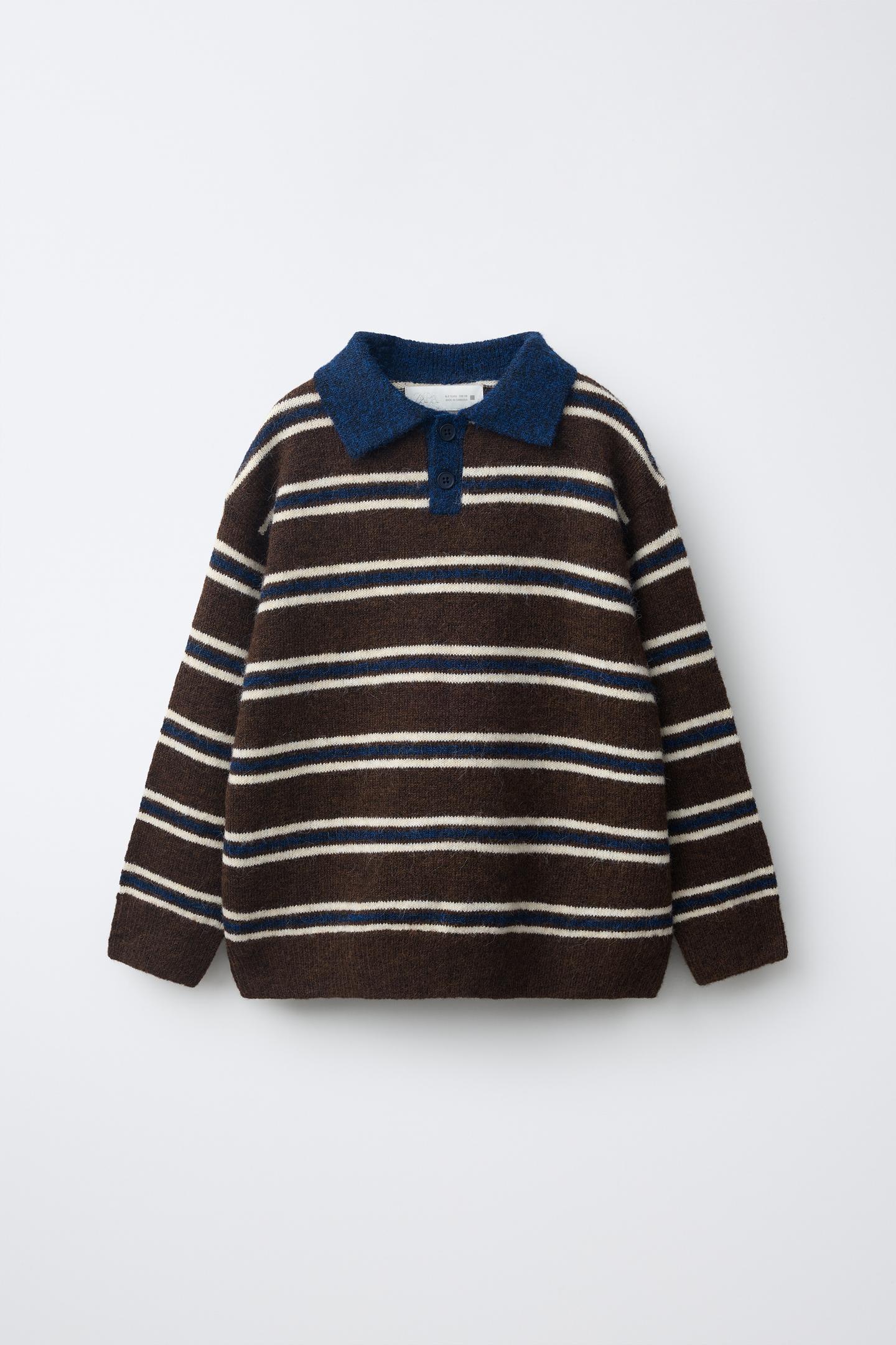 Детское поло Zara Striped Knit Polo, цвет: Коричневый