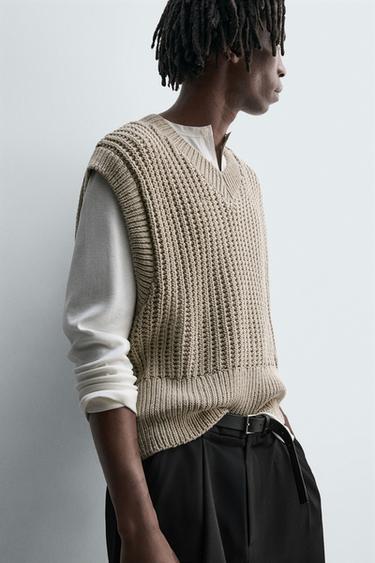 GILET EN MAILLE BOXY FIT - Beige de Zara - Image 6