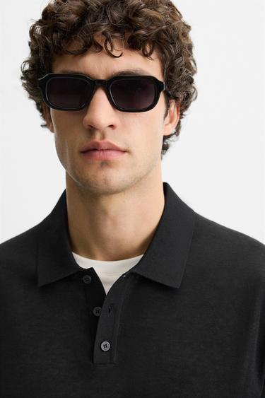 KNIT COTTON - SILK POLO SHIRT - Black by Zara - Image 4