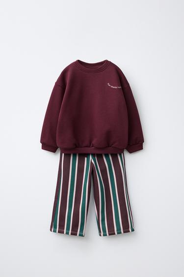 CONXUNTO JOGGING SUADOIRO E PANTALÓN WIDE LEG ESTAMPADO - Burgundy de Zara