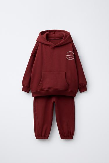 TEXT SWEATSHIRT AND JOGGER TROUSERS JOGGING SET - Burgundy by Zara