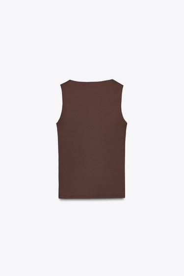 POLYAMIDE TOP WITH WIDE STRAPS - Chocolate by Zara