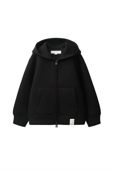 Zara NEOPRENE ZIP-UP HOODIE - Black