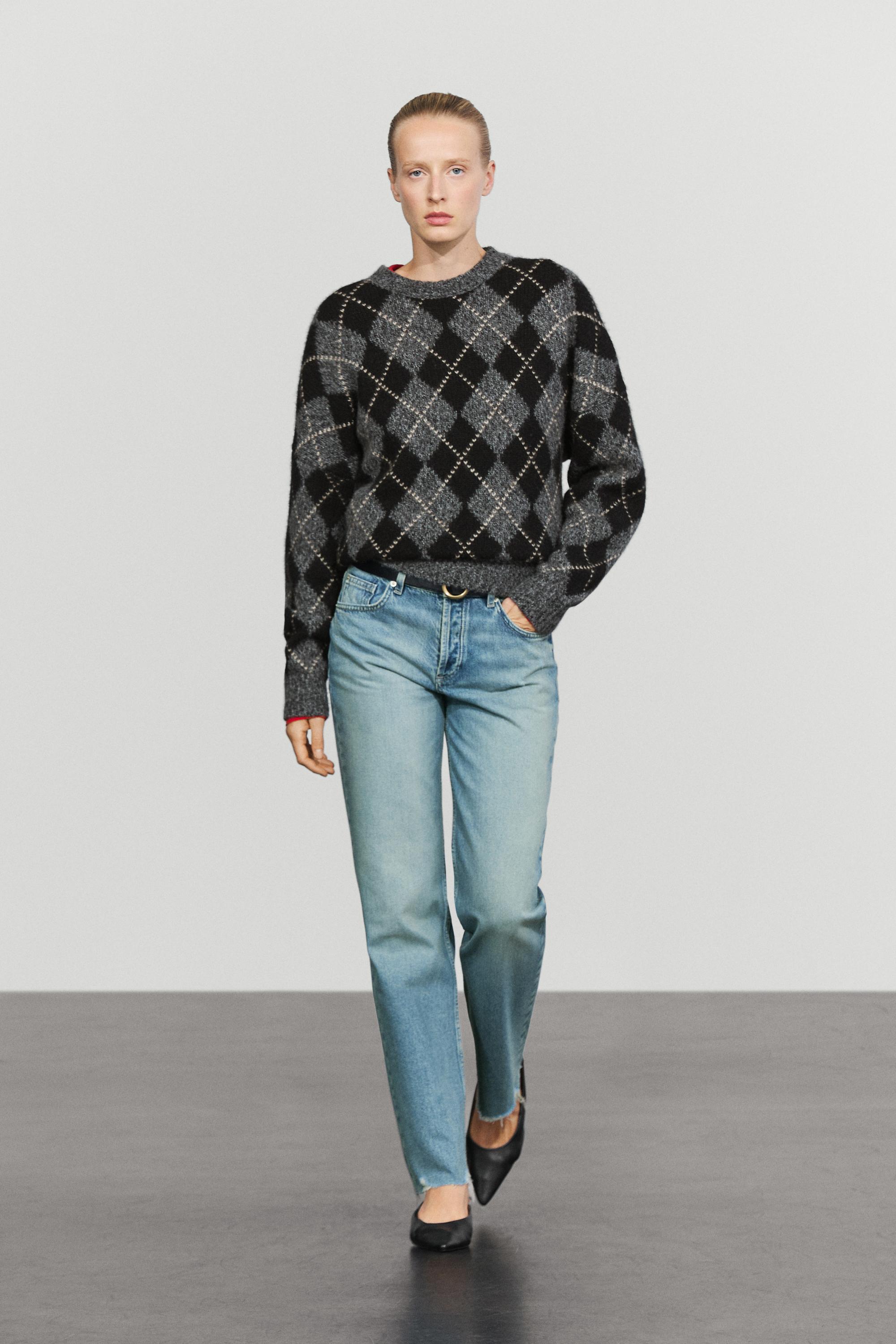 Pull en maille à motif losanges et cachemire