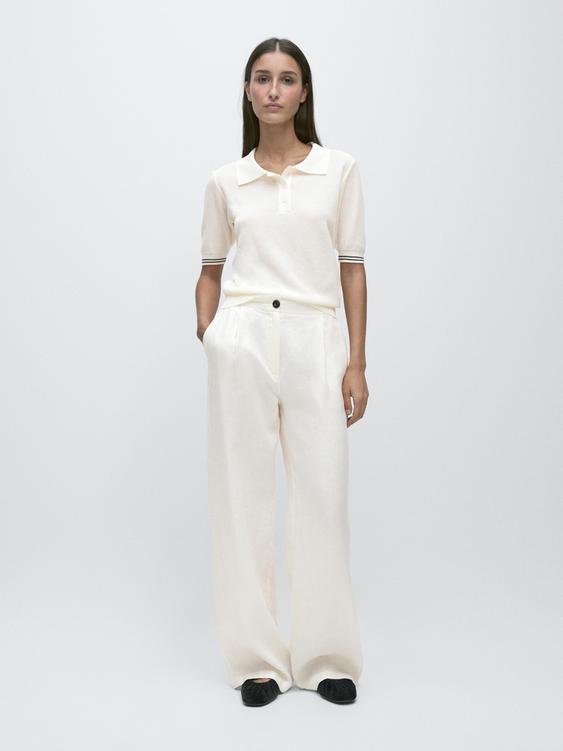100% linen wide-leg elasticated trousers