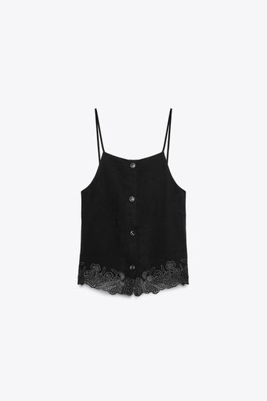 OPEN BACK EMBROIDERED TOP - Black by Zara