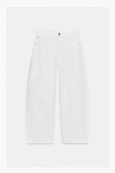 Zara TRF MID-RISE BALLOON BAGGY JEANS - White