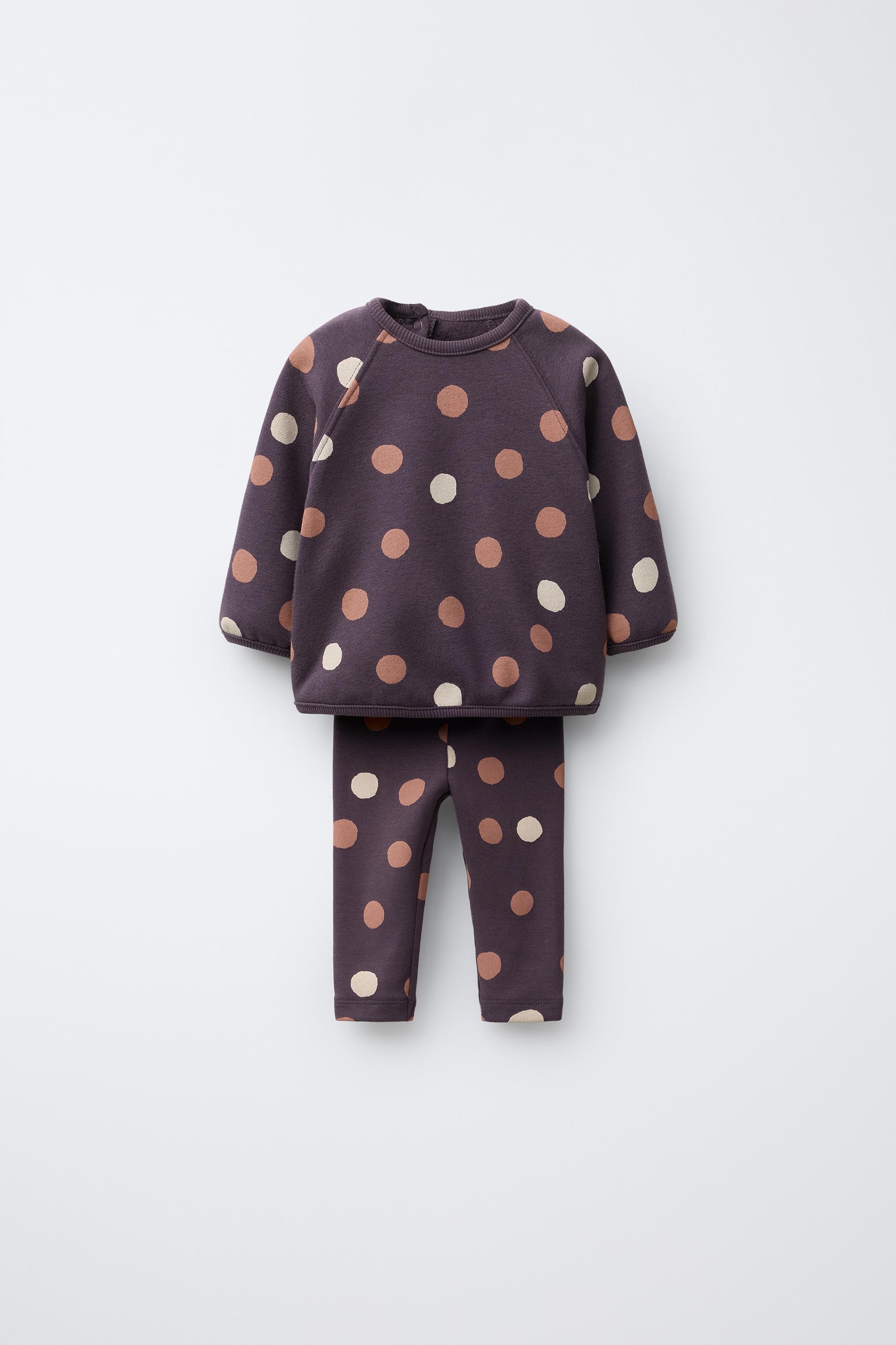 ドットプリント スウェットシャツ＆レギンスセット - ダークパープル