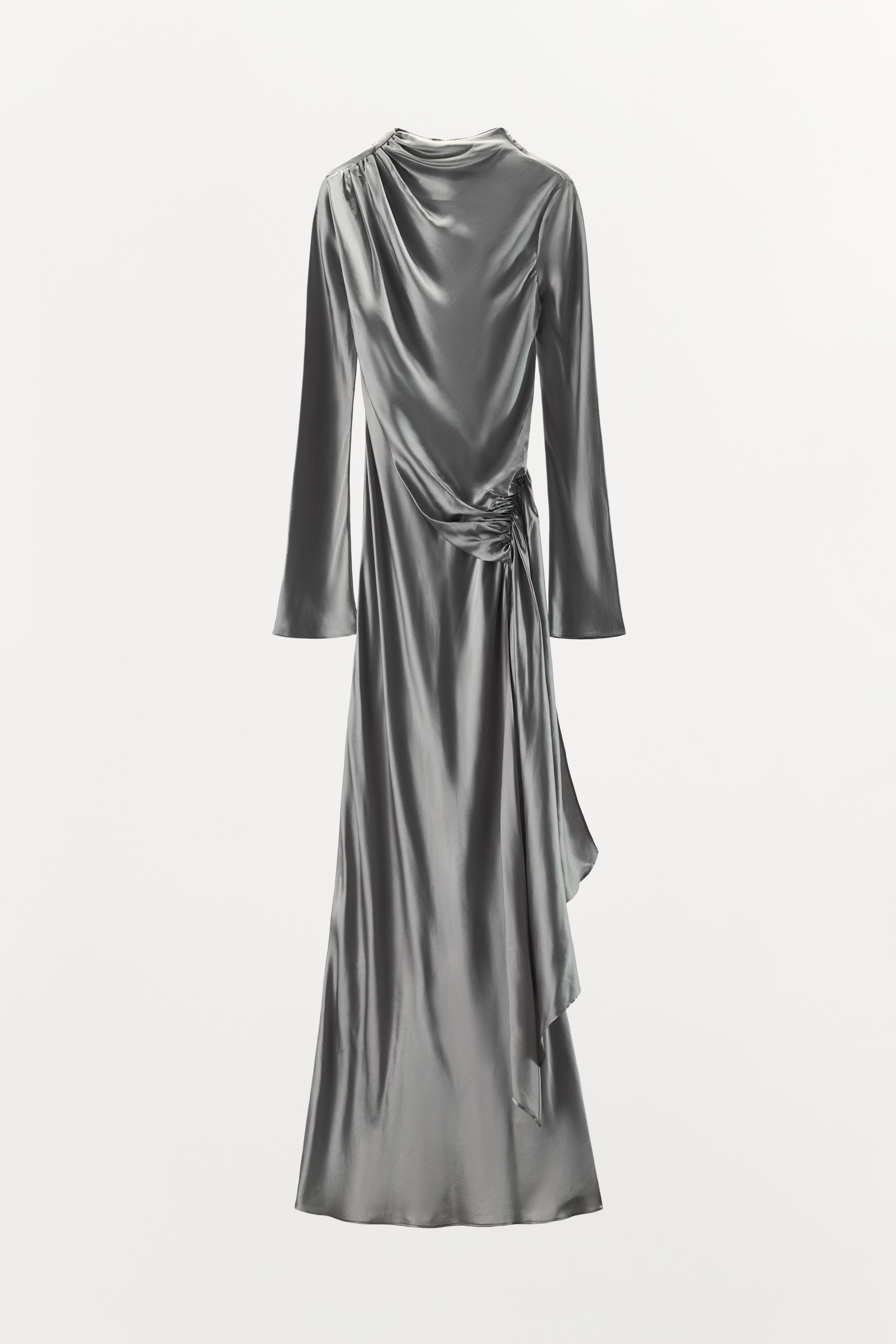 100% VISCOSE DRAPED MAXI DRESS