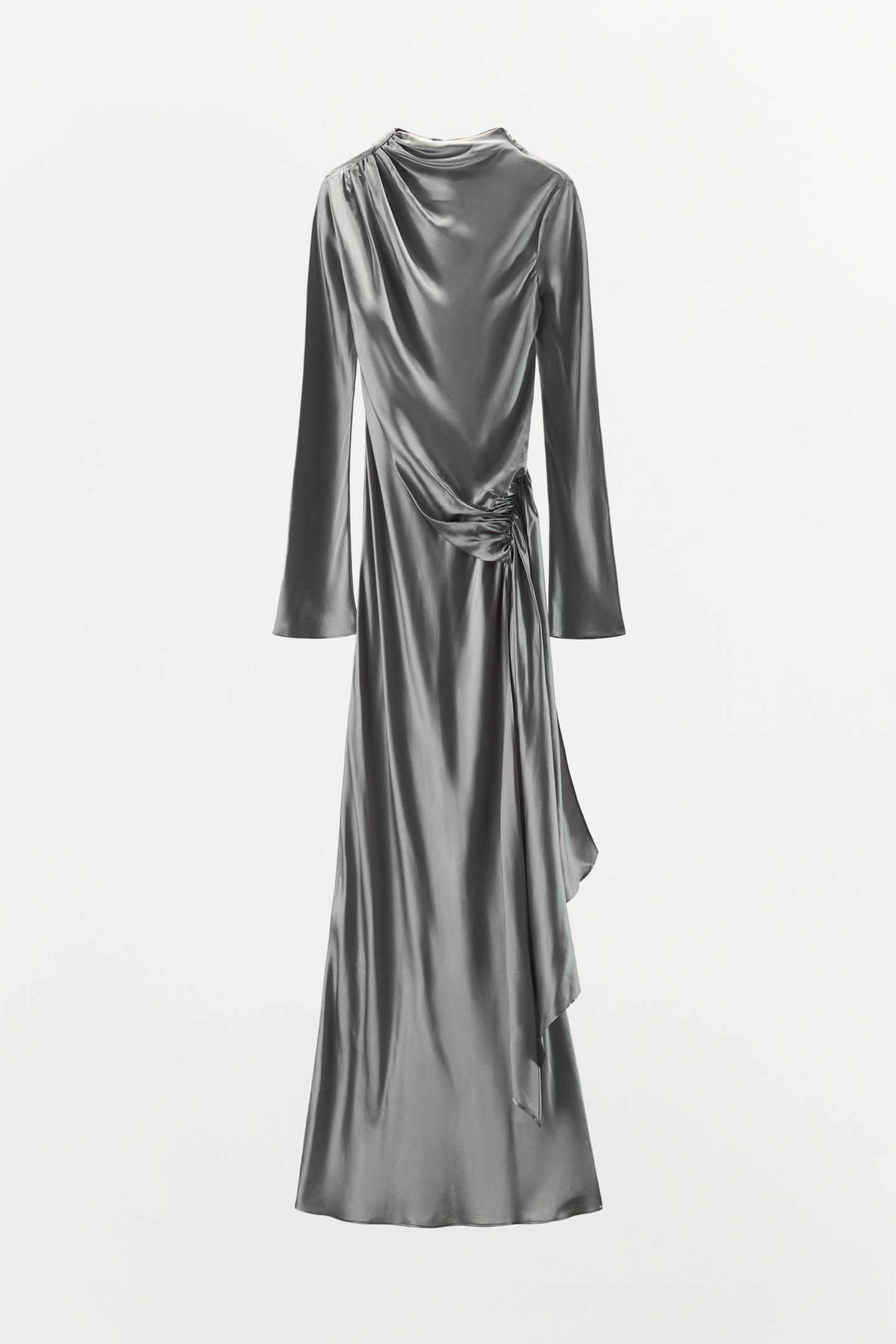 Женское платье Zara 100% Viscose Draped Maxi, цвет: Серый — фото 5