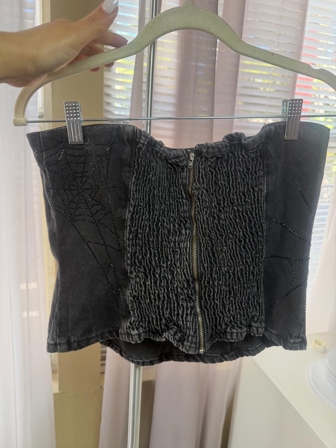 TRF RHINESTONE STRAPLESS DENIM TOP - Image 2
