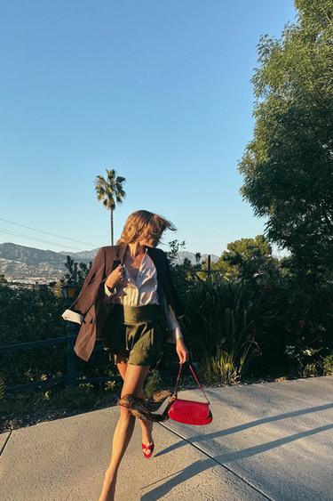 Zara ROLL-UP SLEEVE PRINTED CUFF BLAZER - Brown