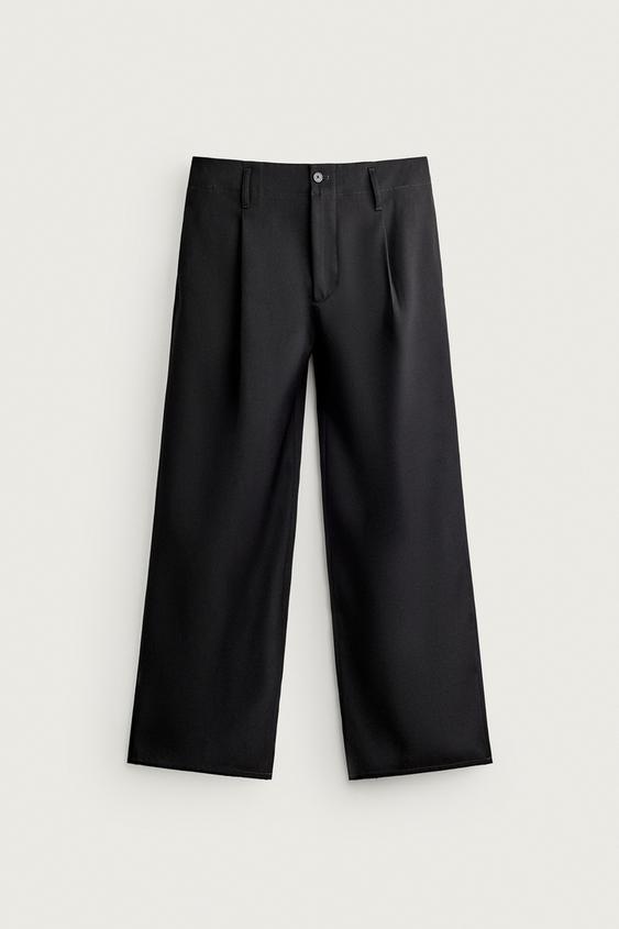 100% WOOL STRAIGHT-LEG SUIT TROUSERS - Black by Zara - Image 0