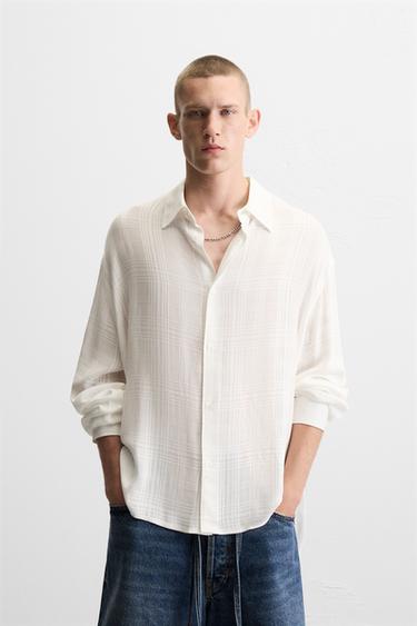 CHEMISE JACQUARD À CARREAUX - Blanc cassé de Zara - Image 1