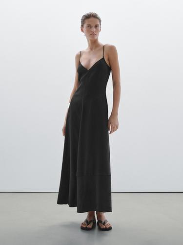 Zara Long flowing V-neck dress - Black