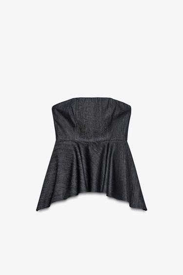 TOP BANDEAU EN DENIM ZW COLLECTION - Bleu de Zara - Image 4